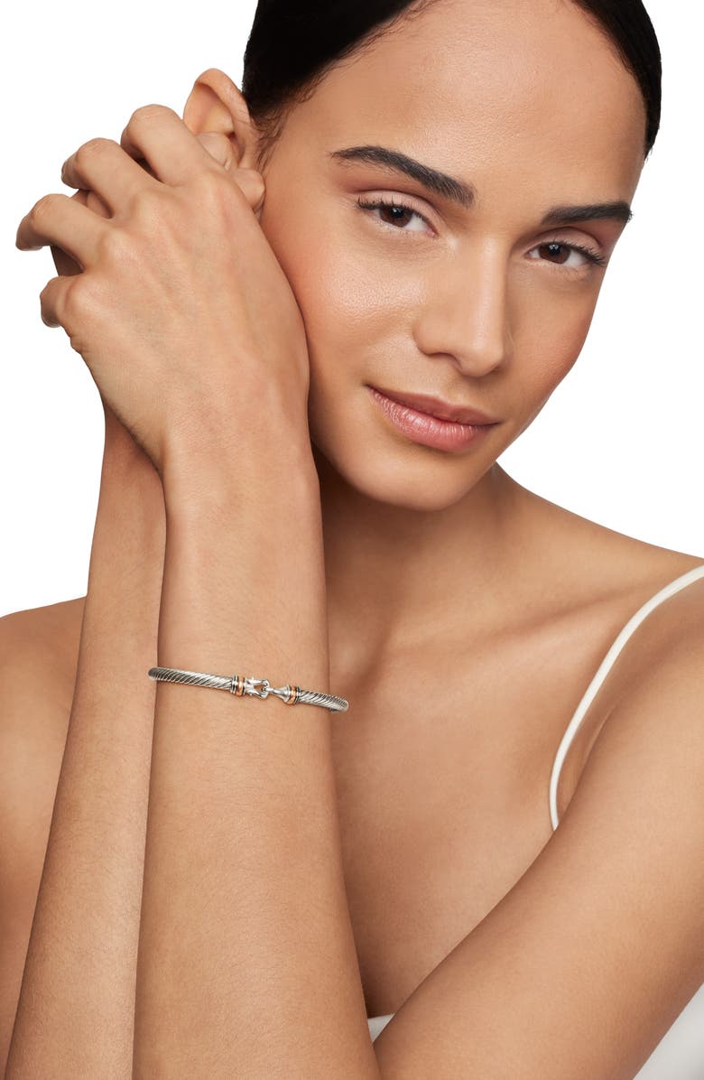 David Yurman Buckle Classic Cable Bracelet in Sterling Silver with 18K Rose Gold, 4mm, Alternate, color, Silver