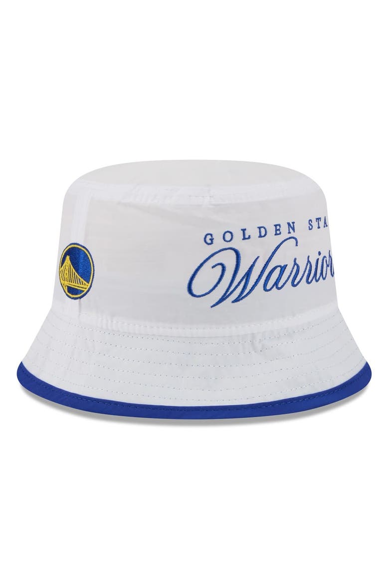 Men's New Era White/Royal Golden State Warriors 2025 NBA Draft Nylon Bucket Hat, Alternate, color, White