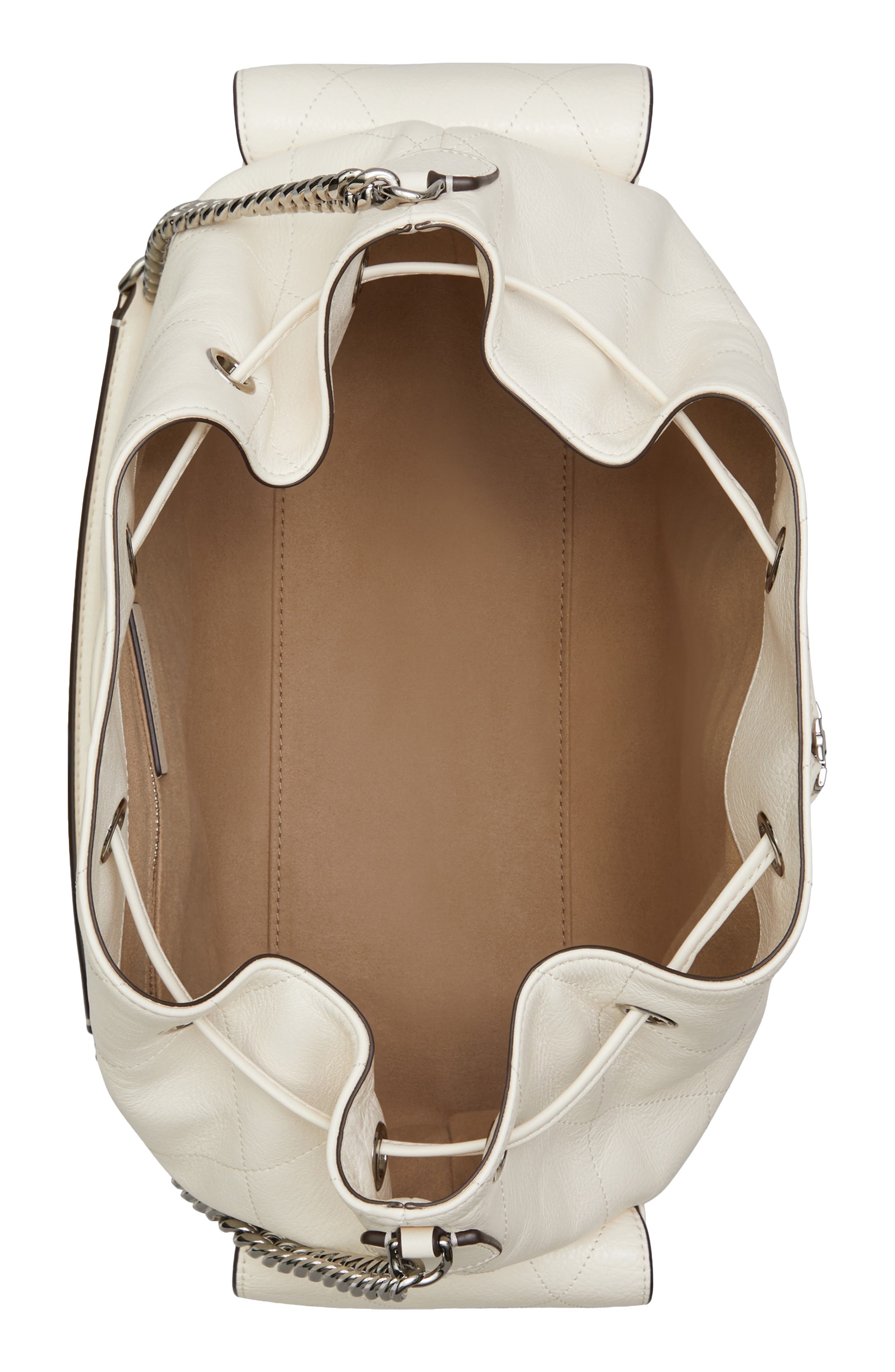 Tory Burch Large Charlie Quilted Leather Drawstring Shoulder Bag, Alternate, color, Light Cream