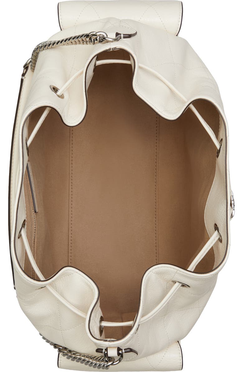 Tory Burch Large Charlie Quilted Leather Drawstring Shoulder Bag, Alternate, color, Light Cream