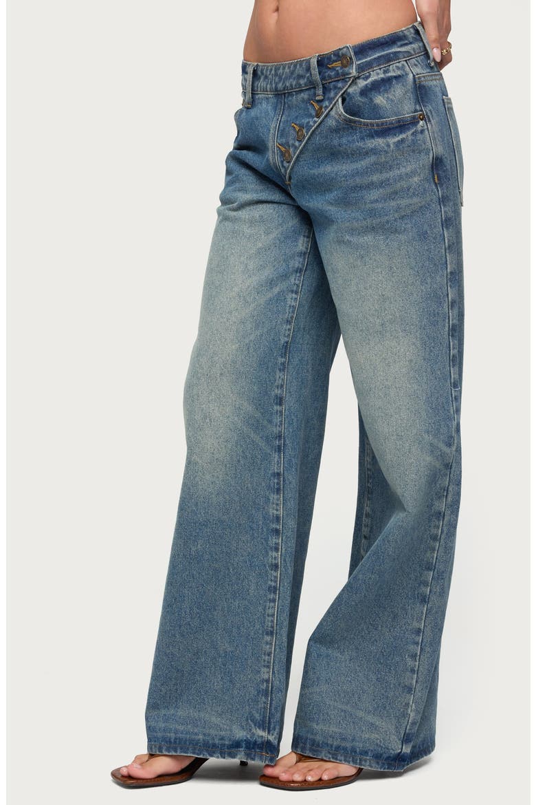 Moxlan Slant Button Low Rise Wide Leg Jeans, Alternate, color, BLUE-WASHED