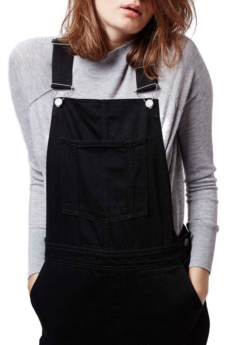 Black Denim Overalls, Alternate, color, BLACK