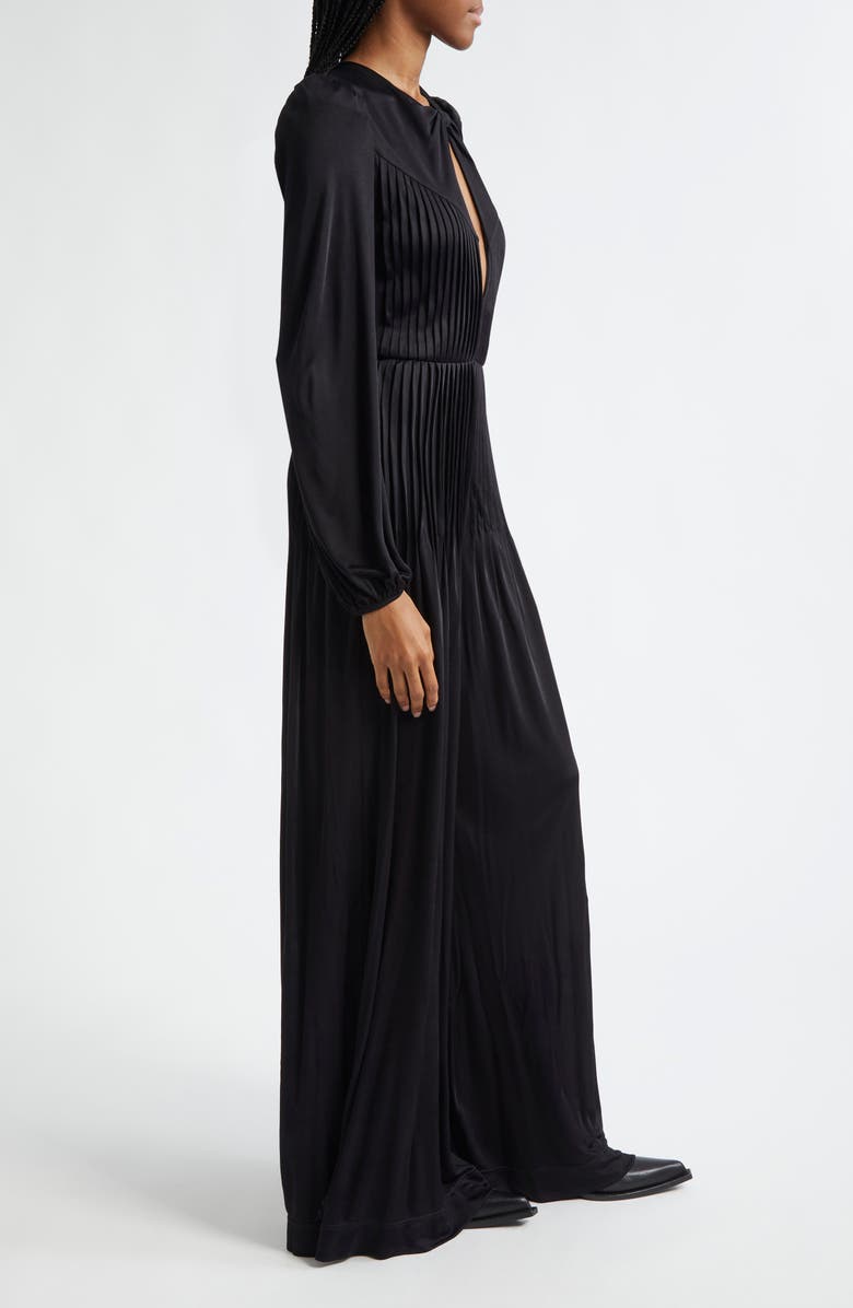 FARM Rio Knot Long Sleeve Satin Jumpsuit, Alternate, color, Black