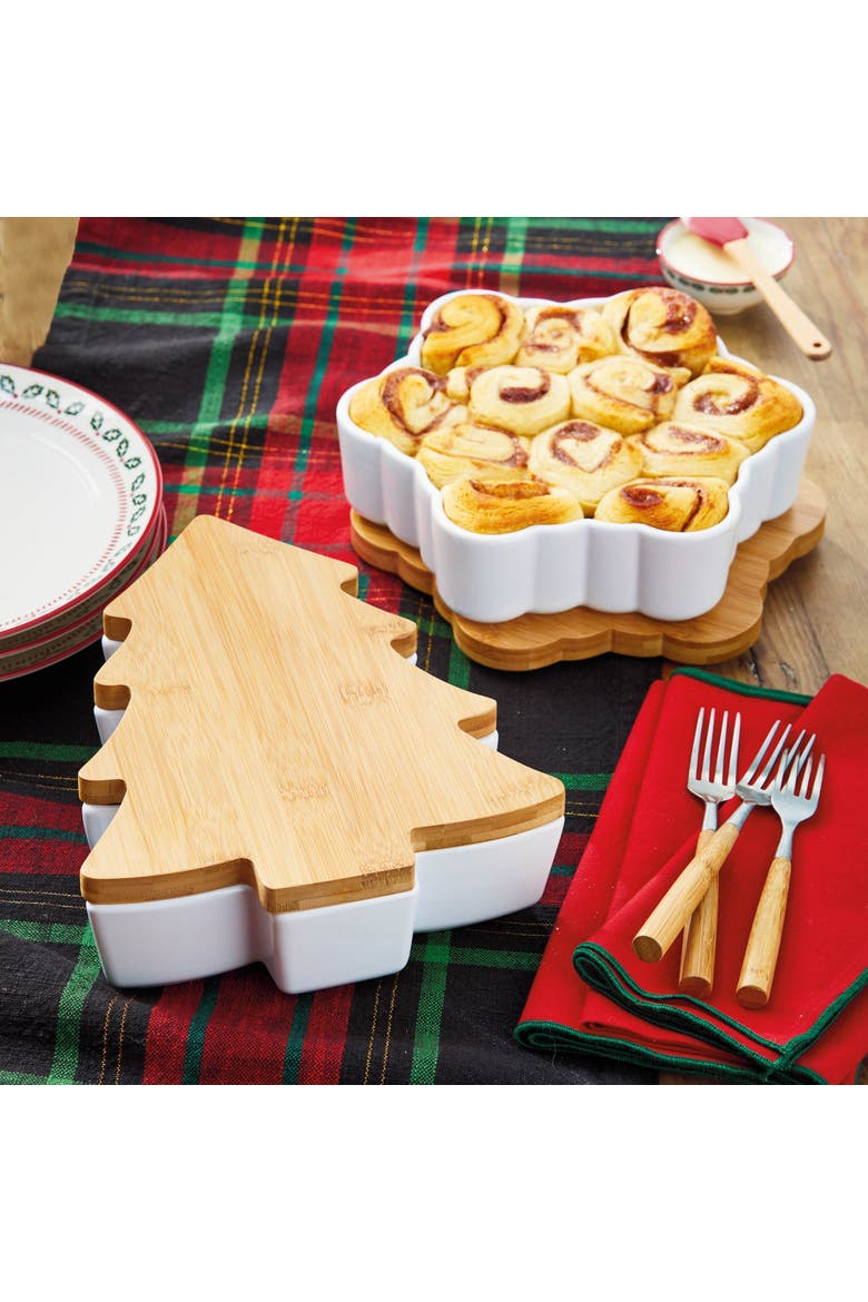 Snowflake Baker with Lid and Trivet - White Ceramic Bakeware, Alternate, color, White