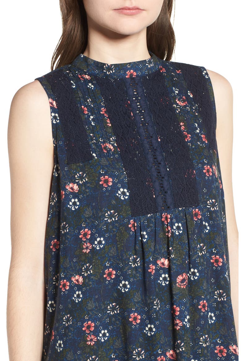 Lace Detail Minidress, Alternate, color, NAVY DENIM WOOL FLOWER