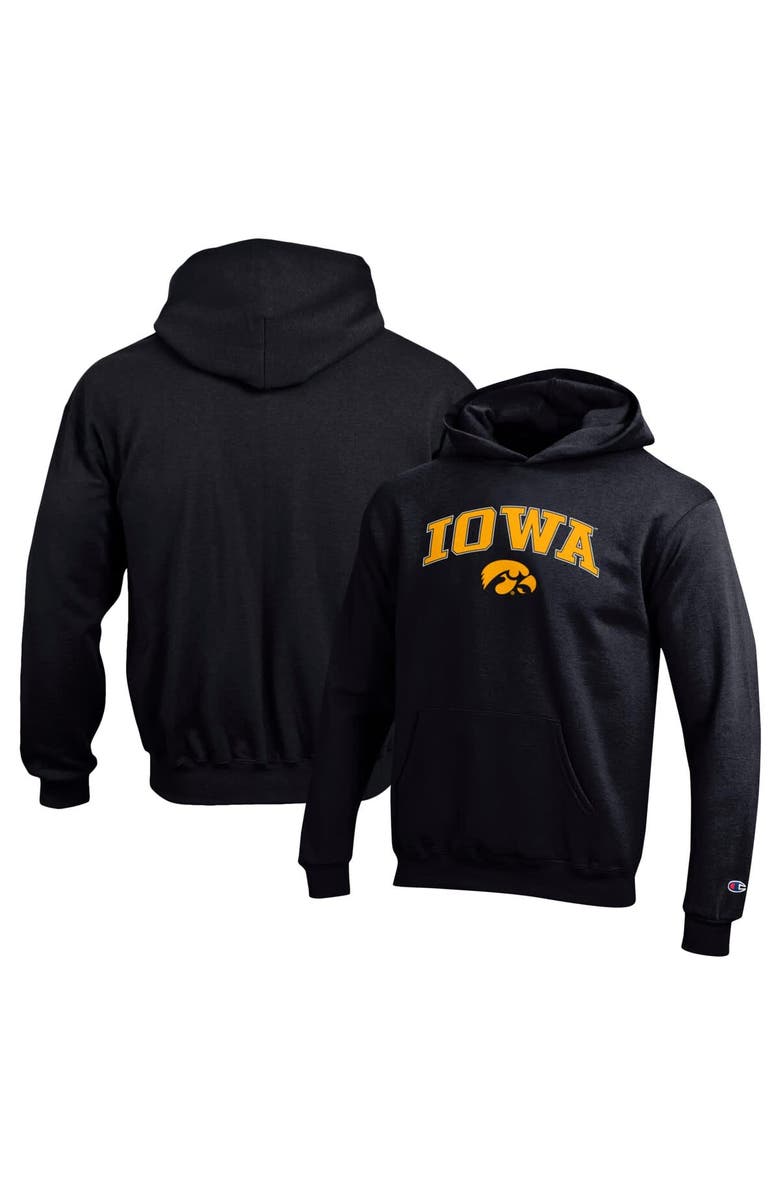 Champion Youth Champion Black Iowa Hawkeyes Campus Pullover Hoodie, Alternate, color, Black