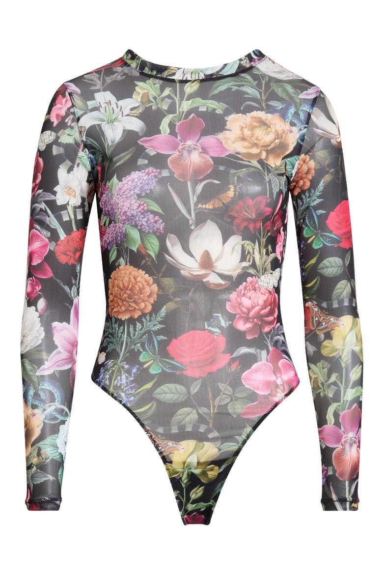 Floral Print Mesh Long Sleeve Teddy, Main, color, GARDEN OF EDEN