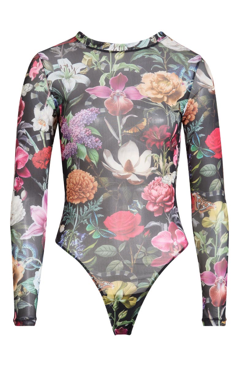 KILO BRAVA Floral Print Mesh Long Sleeve Teddy, Main, color, Garden Of Eden