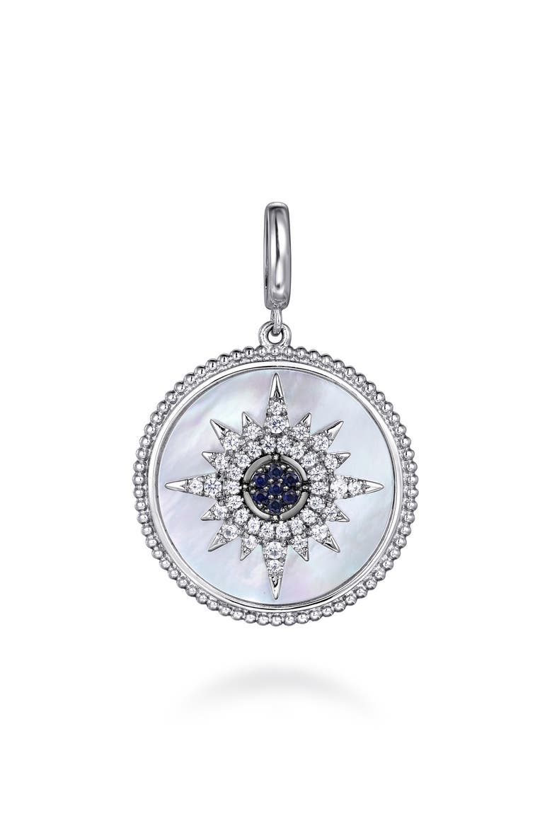 Blue & White Sapphire Medallion Pendant Charm, Main, color, STERLING SILVER