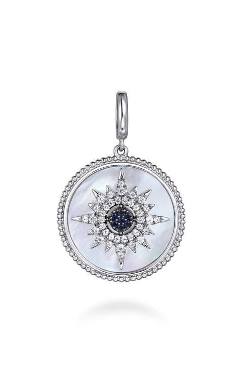 Blue & White Sapphire Medallion Pendant Charm