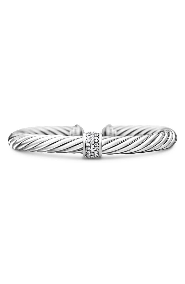 David Yurman Classic Cable Station Bracelet in Sterling Silver with Pavé Diamonds, 7mm, Main, color, Diamond