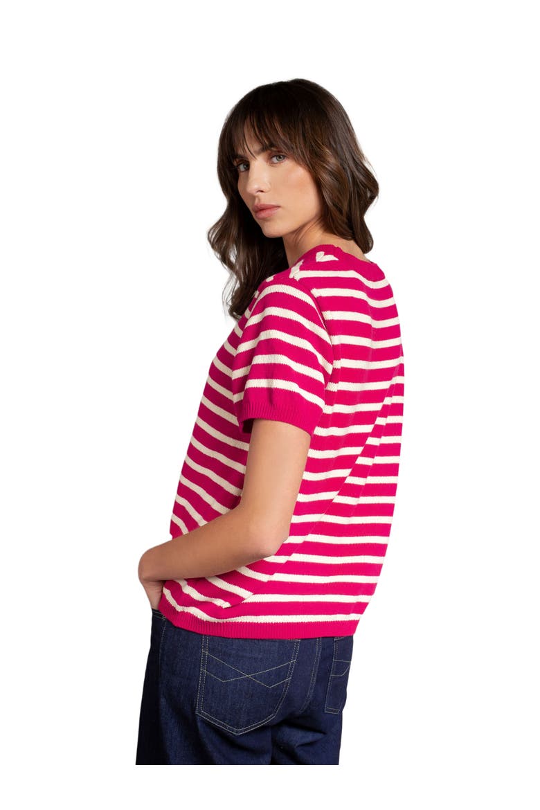Striped Knitted Crew Neck Tee, Alternate, color, RASPBERRY