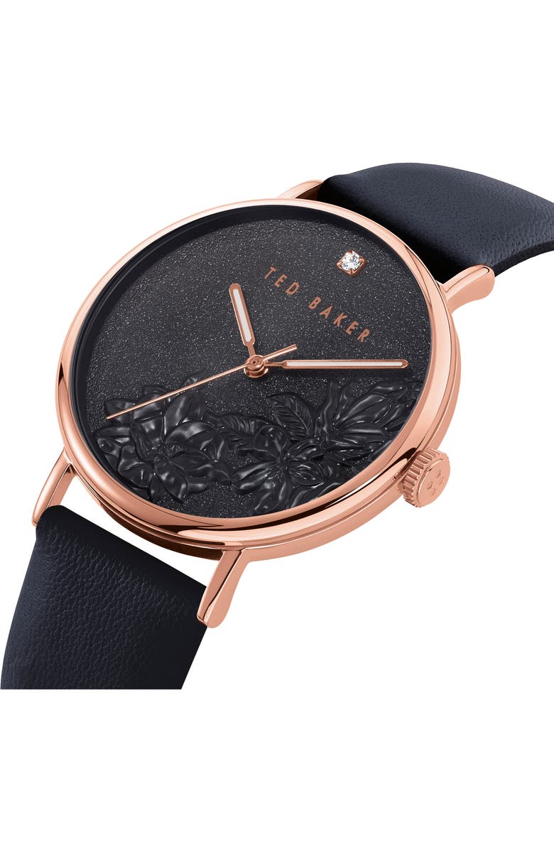 Ted Baker London Phylipa Flowers Leather Strap Watch, 37mm, Alternate, color,