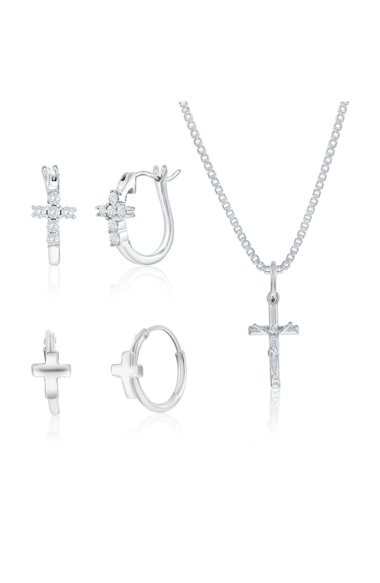 Donatello Gian Sterling Silver Cross Necklace 
Cross Earrings Set, Main, color, Silver
