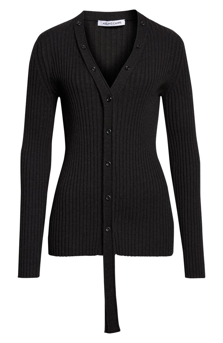 Aisling Camps Convertible Merino Wool Rib Cardigan, Alternate, color, Charcoal Melange