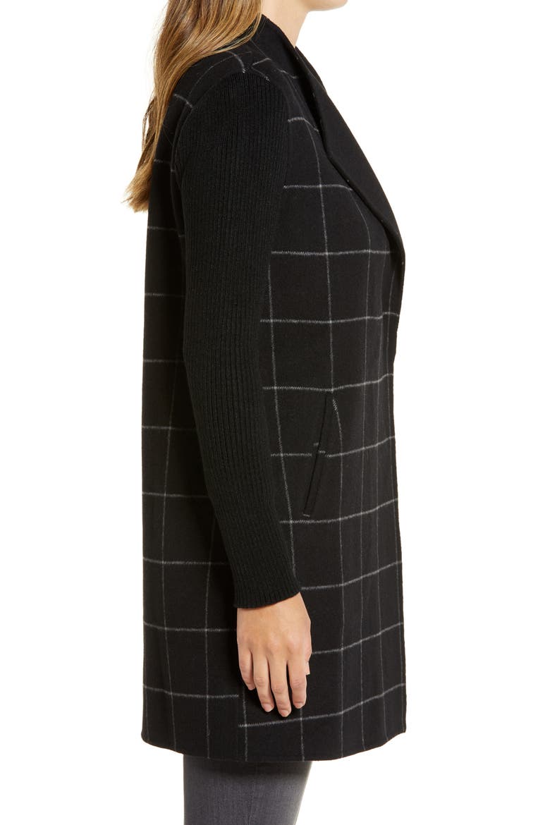 Windowpane Check Knit Sleeve Coat, Alternate, color, BLACK MULTI