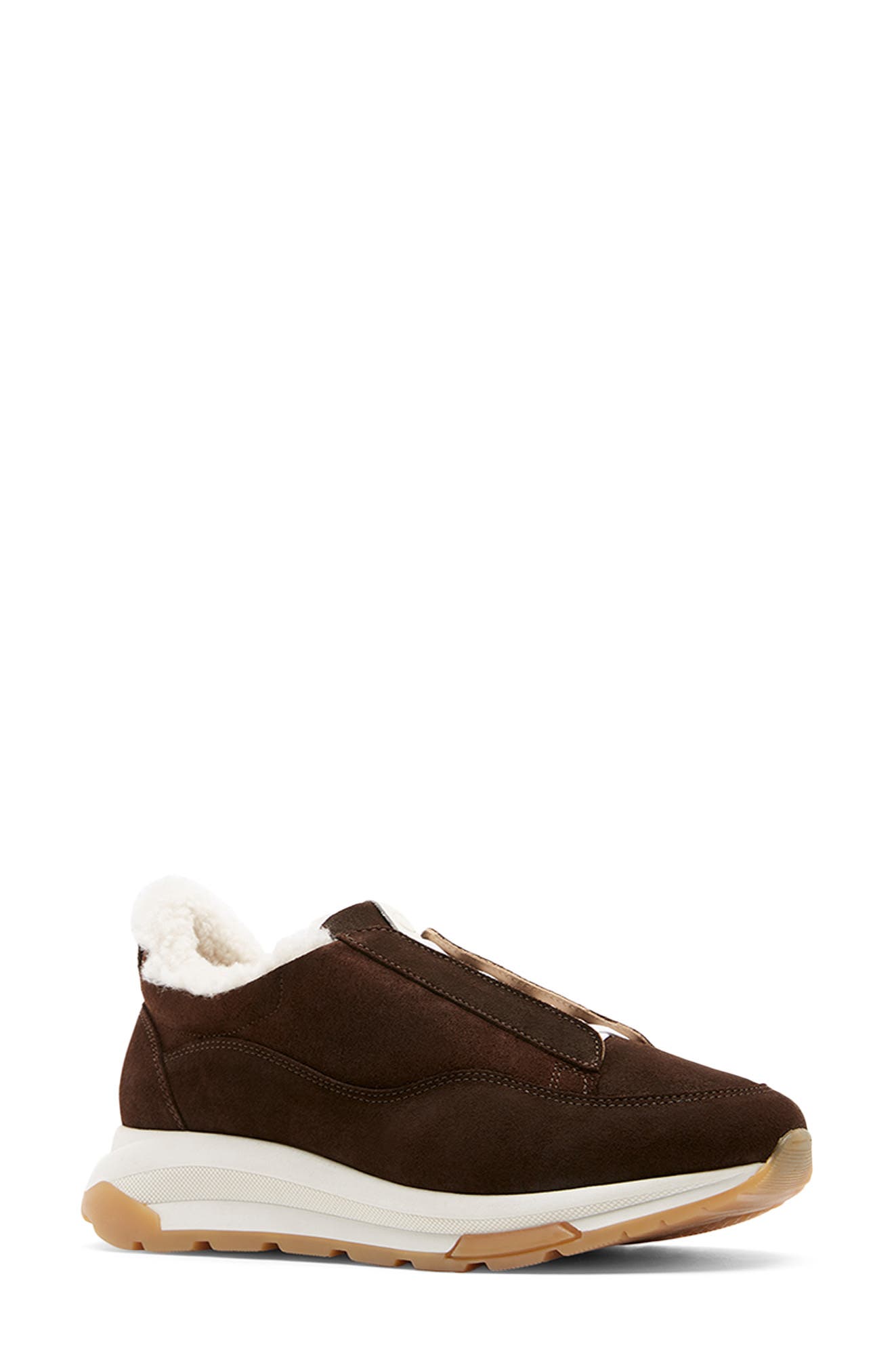 Vada City Dry™ Genuine Shearling Lining Waterproof Slip-On Sneaker, Main, color, BRUNETTE SUEDE