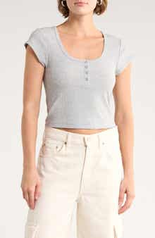 Abound Short Sleeve Crop Ribbed Henley