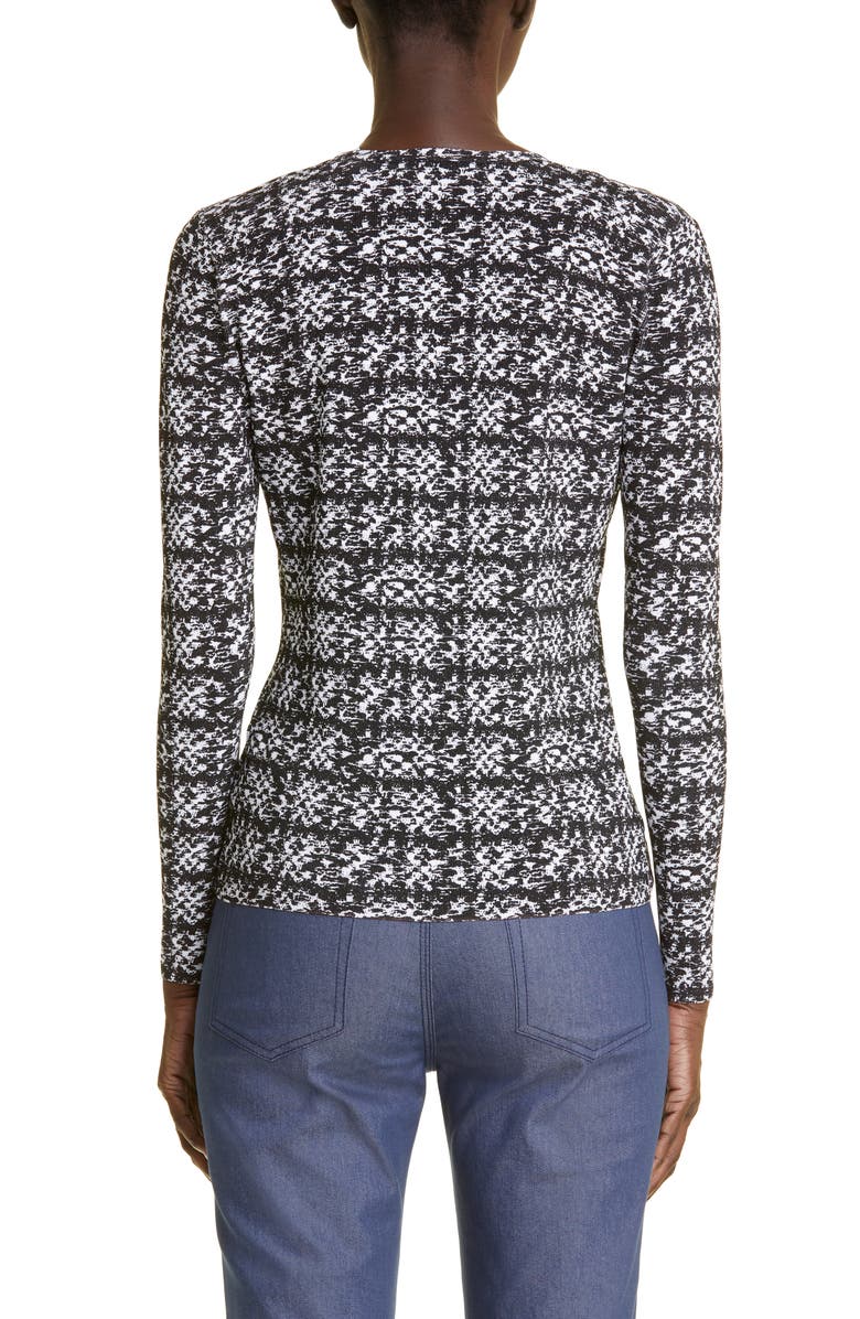 ST. JOHN Tweed Print V-Neck Jersey Cardigan, Alternate, color, 