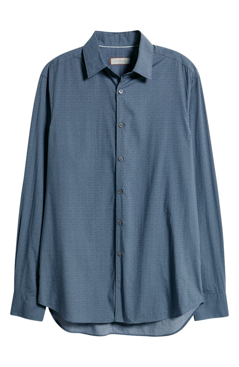 Canali Regular Fit Geometric Print Cotton Blend Button-Up Shirt, Alternate, color, Blue