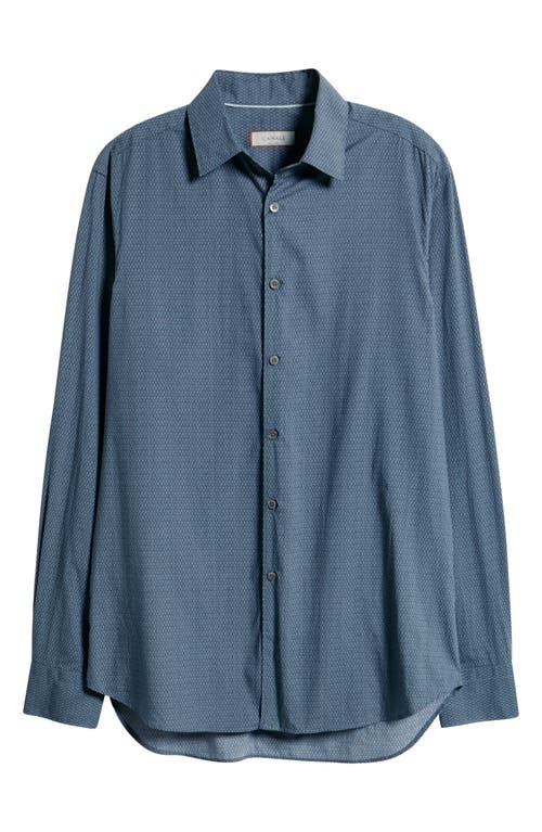 Canali Regular Fit Geometric Print Cotton Blend Button-up Shirt In Blue