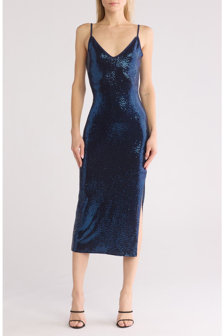 Disco Sequin Midi Dress, Main, color, NAVY
