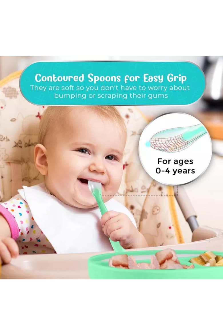 Silicone Suction Divided Plate and Spoon Toddler Training Self Feeding Set, 2-Pack, Alternate, color, Blue & Light Green