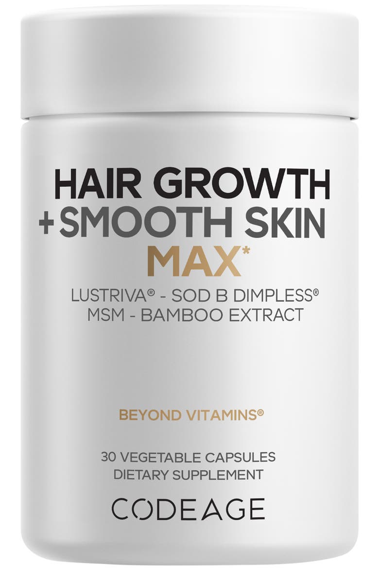 Hair Growth+Smooth Skin Max Vitamins, Lustriva, SOD B Dimpless, Biotin Vitamin C, Main, color, White