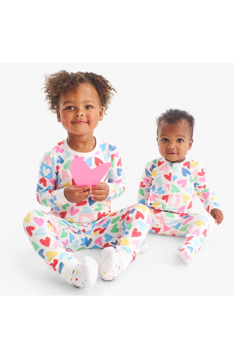 Primary Baby Organic Zip Footie In Rainbow Candy Hearts, Alternate, color, Ivory Rainbow Candy Hearts