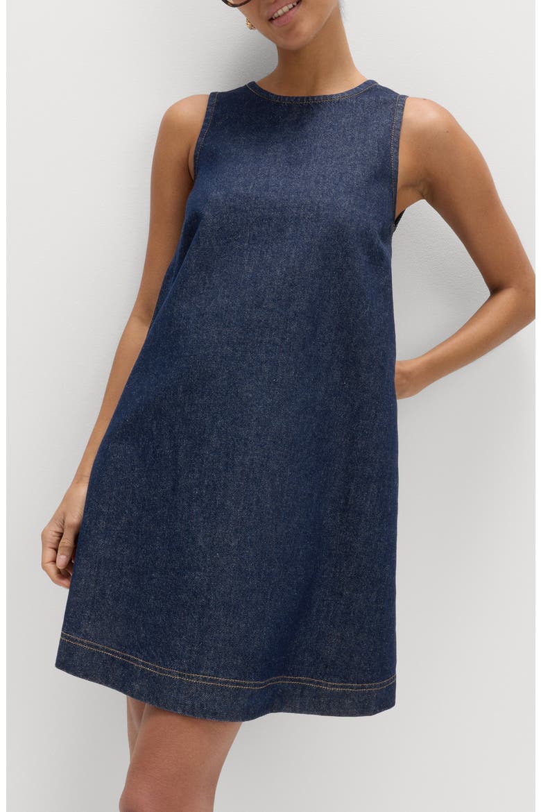 Denim Shift Dress, Main, color, DARK INDIGO BLUE
