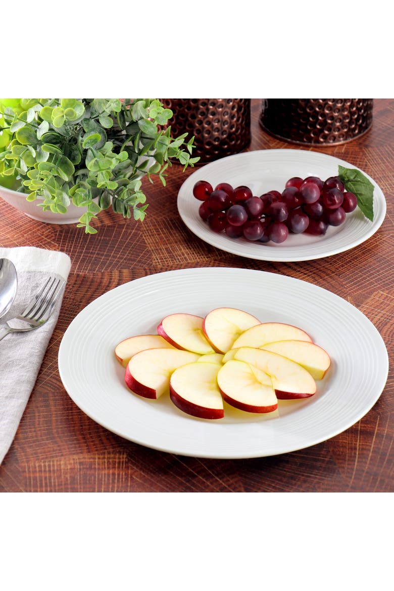 Everyday Embossed 12 Piece Round Ceramic Dinnerware Set, Alternate, color, White