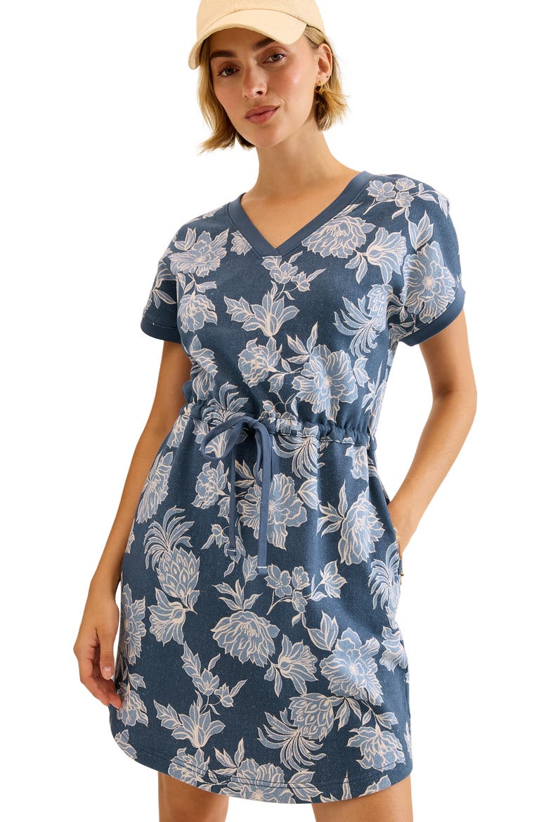 Marina Del Mar Print Tie Waist Dress, Alternate, color, DK BLUESTONE