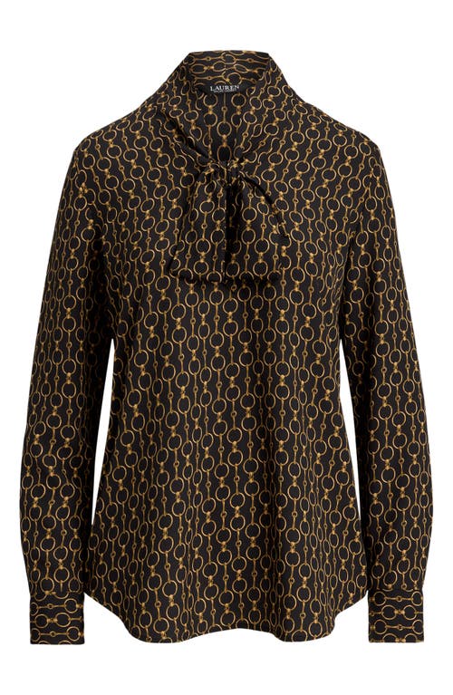 Ralph Lauren Lauren Chain Print Tie Neck Crêpe De Chine Top In Multi