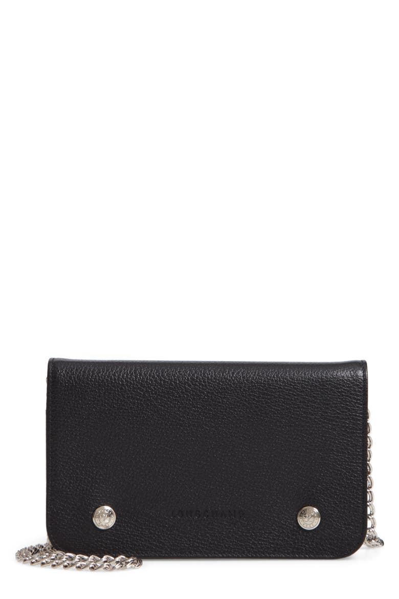 Le Foulonné Leather Wallet on a Chain, Main, color, BLACK
