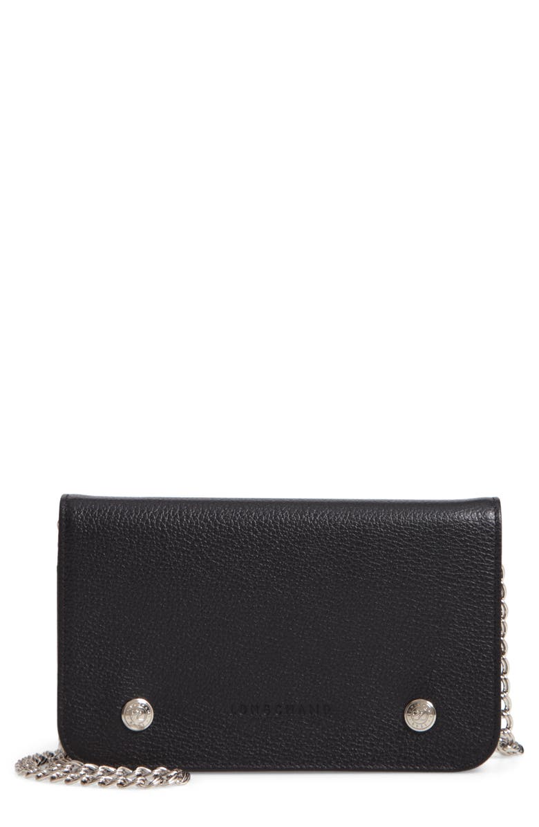 Longchamp Le Foulonné Leather Wallet on a Chain, Main, color,