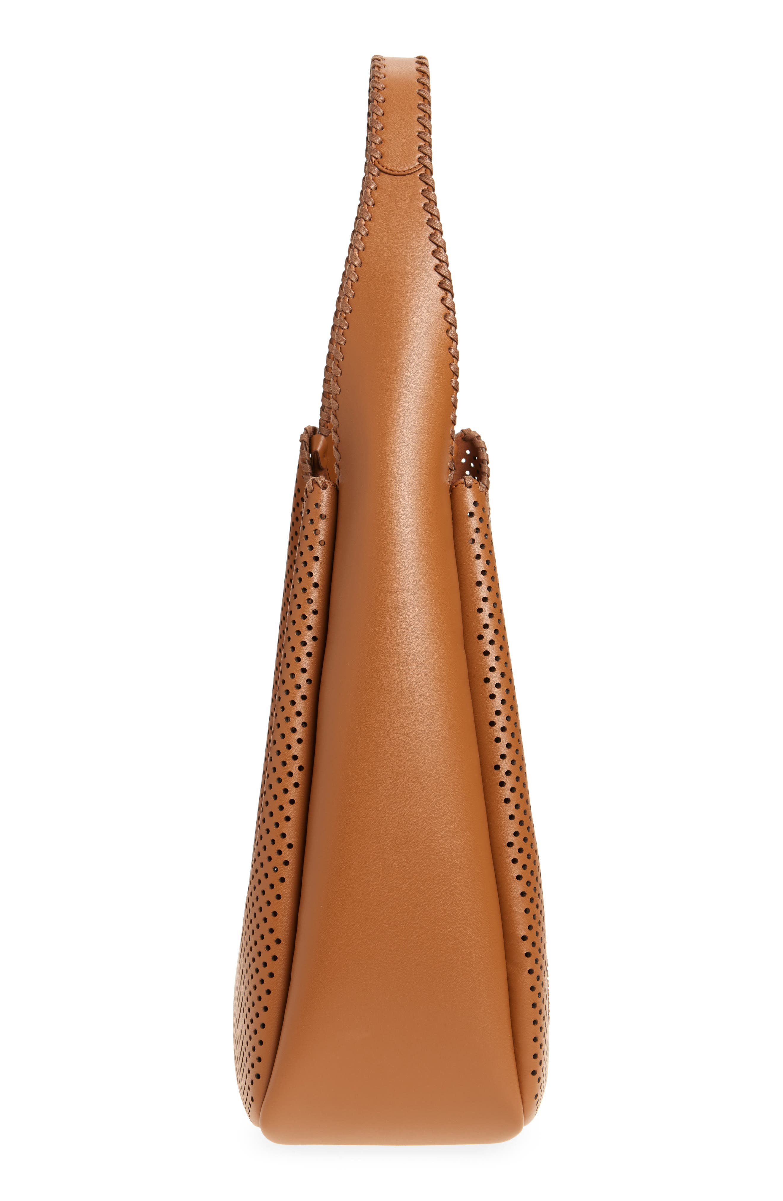 Stella McCartney Circle Logo Perforated Faux Leather Hobo Bag, Alternate, color, 