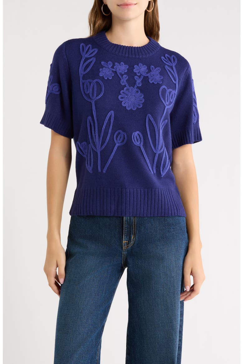 Winsley Floral Embroidered Sweater, Main, color, NAVY