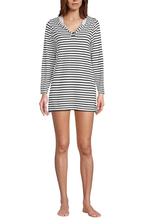 Cotton Jersey Long Sleeve Hooded Swim Cover-up Dress