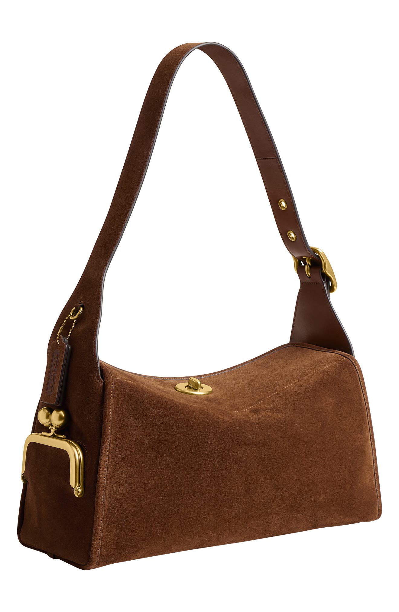 COACH Turnlock Haversack Suede Shoulder Bag, Alternate, color, 