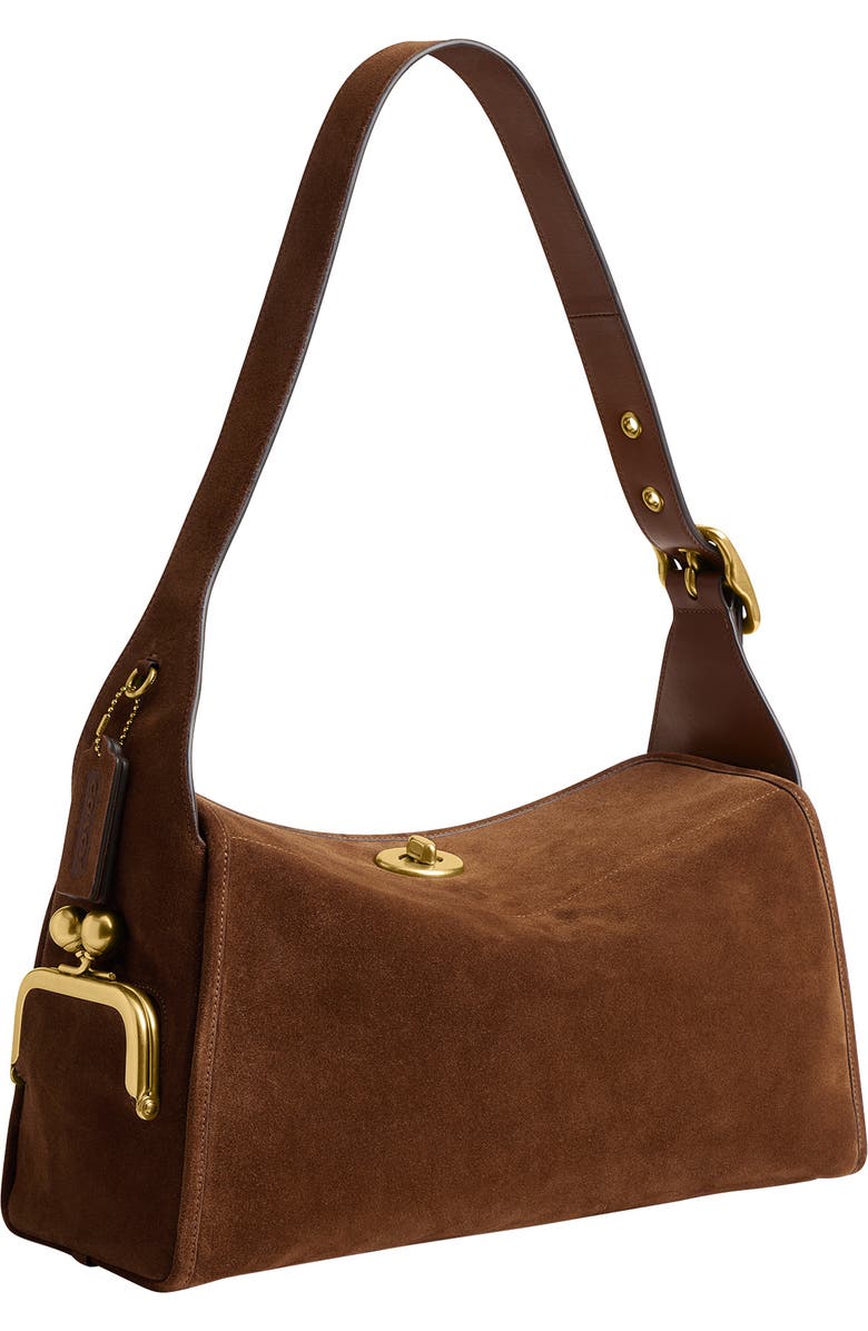 COACH Turnlock Haversack Suede Shoulder Bag, Alternate, color,