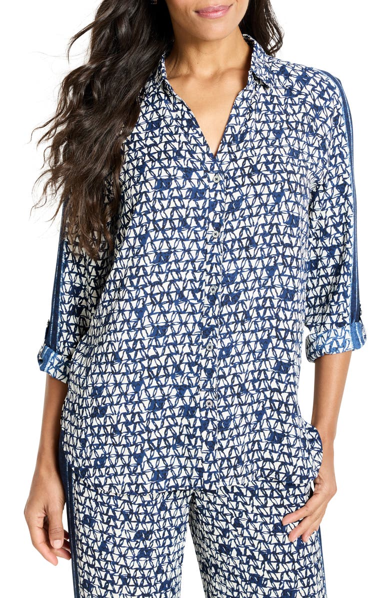 NIC+ZOE Etched Angles Button-Up Shirt, Main, color, Indigo Multi