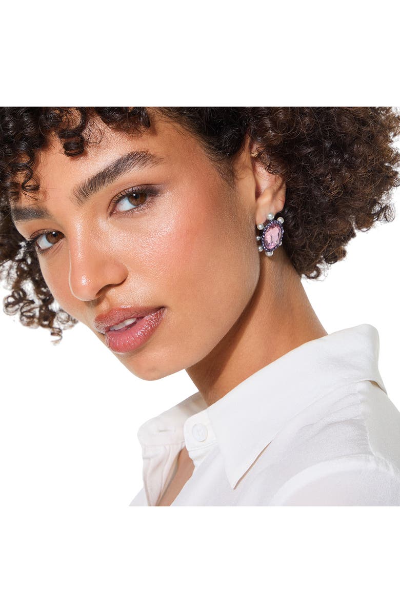 Kurt Geiger London Oval Crystal & Faux Pearl Stud Earrings, Alternate, color, Pink