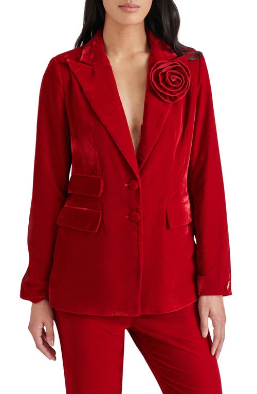 Steve Madden Merene Rosette Detail Velvet Blazer<br /> in Wine 