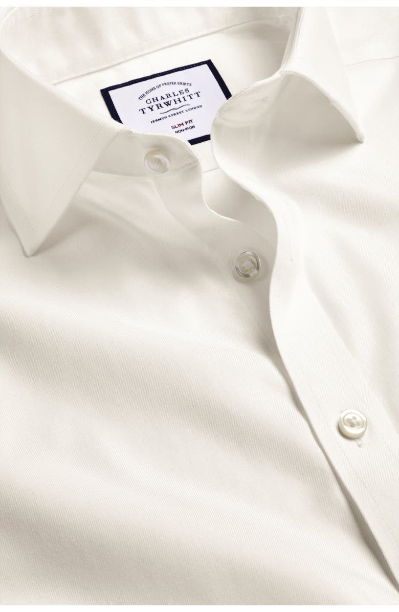 Charles Tyrwhitt Non-Iron Twill Cutaway Slim Fit Shirt Single Cuff, Alternate, color, Ivory