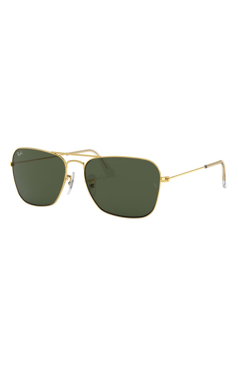 Ray-Ban 58mm Rectangle Aviator Sunglasses, Alternate, color, Gold/ Dark Green