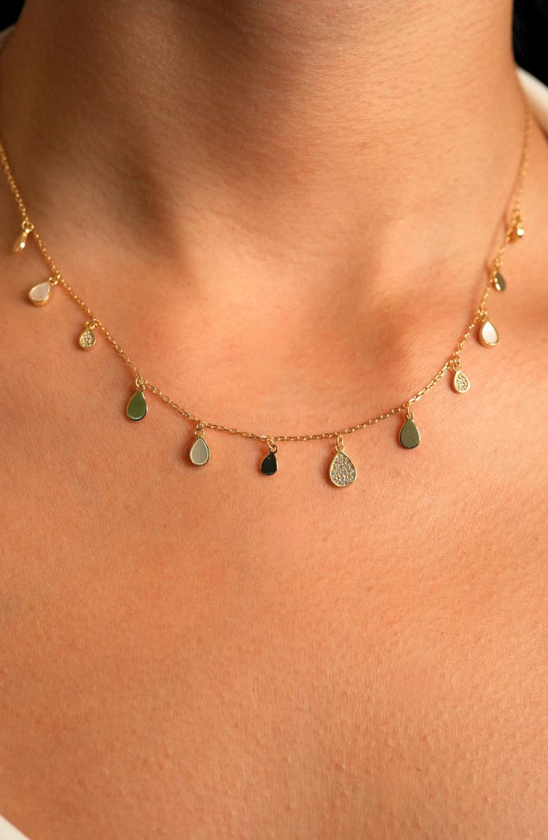 Argento Vivo Sterling Silver Mother-of-Pearl & Cubic Zirconia Teardrop Charm Necklace, Alternate, color, Gold