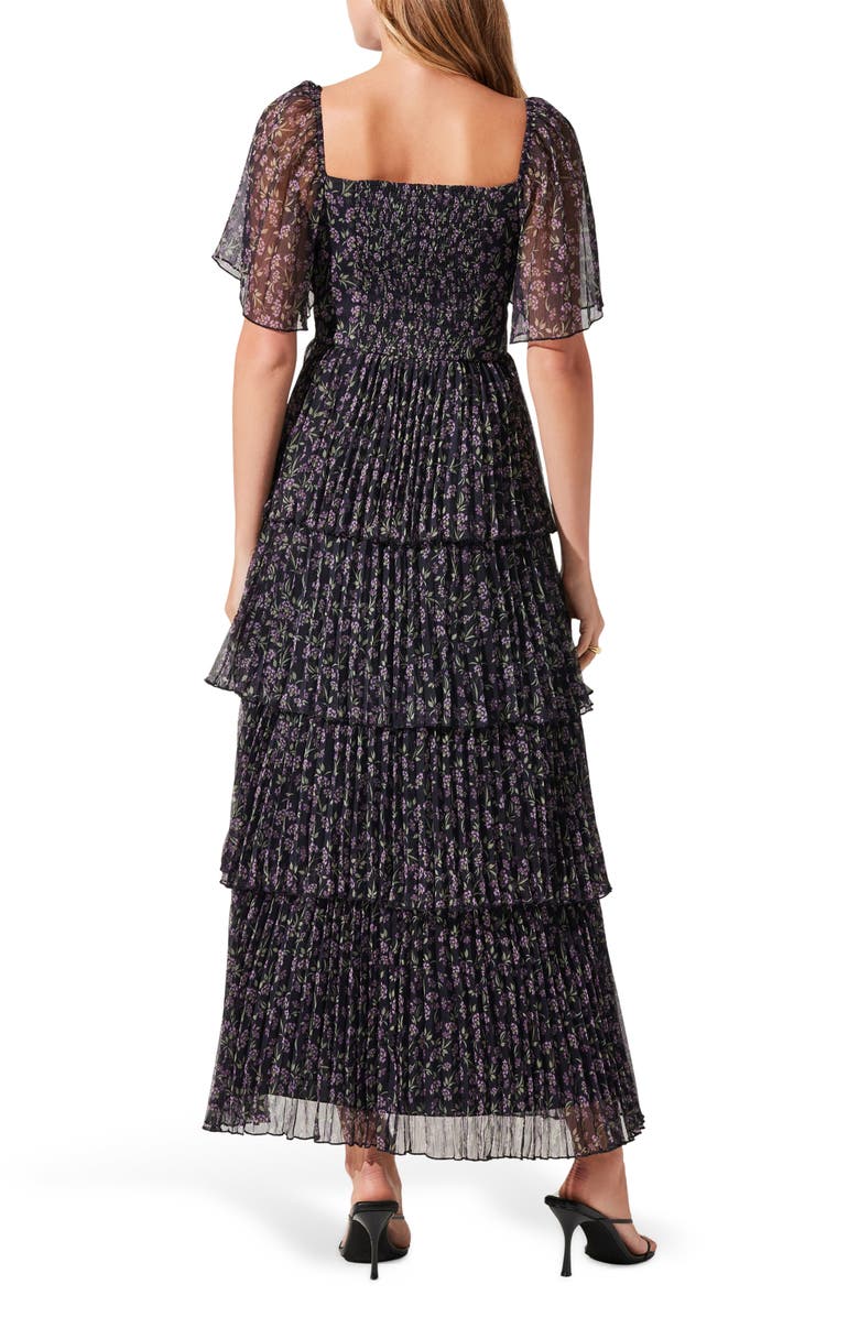 ASTR the Label Gracelynn Floral Short Sleeve Tiered Maxi Dress, Alternate, color, Purple Floral