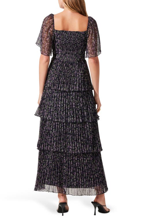 Astr The Label Gracelynn Floral Short Sleeve Tiered Maxi Dress In Purple