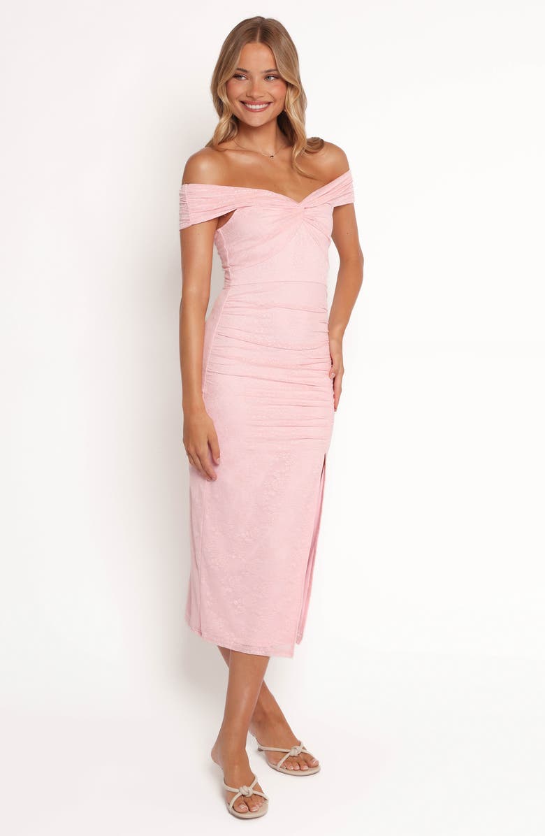 Petal & Pup Vada Off the Shoulder Midi Dress, Alternate, color, Pink Lace