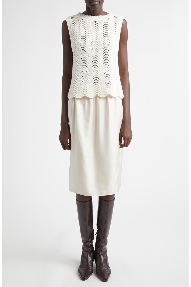 Vittoria Open Knit Cotton Sleeveless Sweater, Alternate, color, IVORY